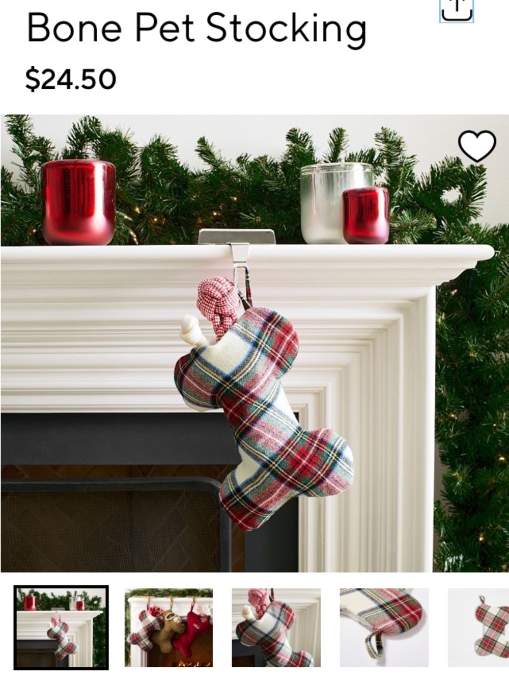 Plaid Bone Pet Stocking - Holiday Pet Christmas Decor